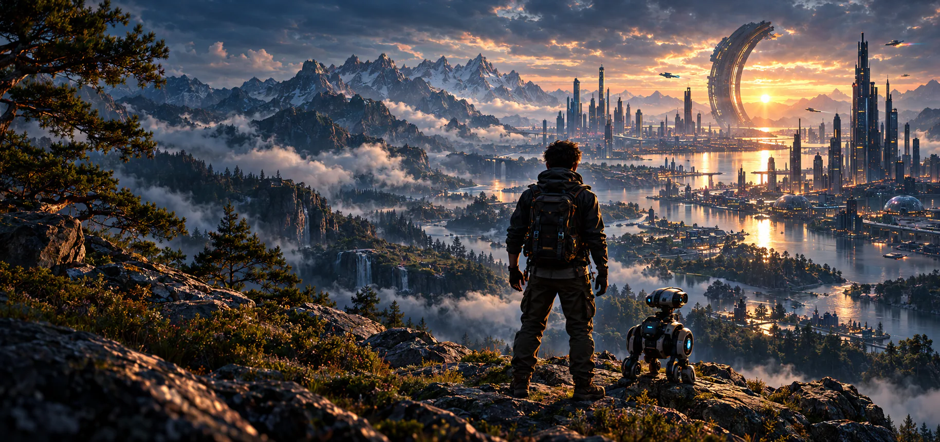 A worldbuilder overlooks an expansive future city